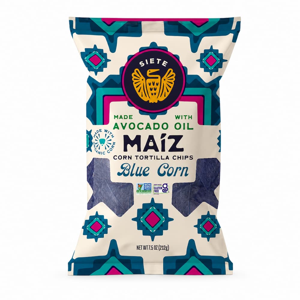 Siete Foods Maiz Blue Corn Tortilla Chips Packaging