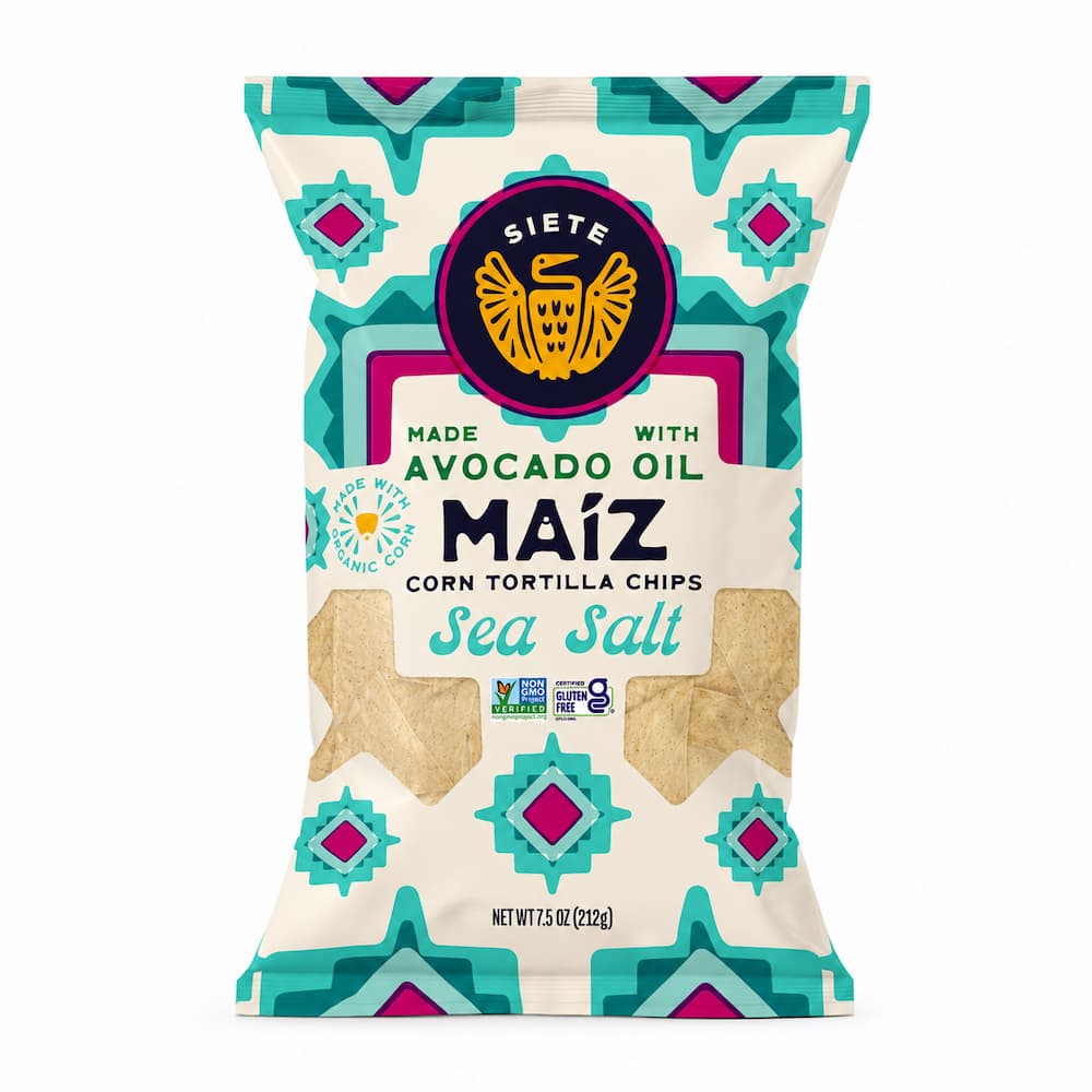 Siete Foods Maiz Sea Salt Corn Tortilla Chips Packaging