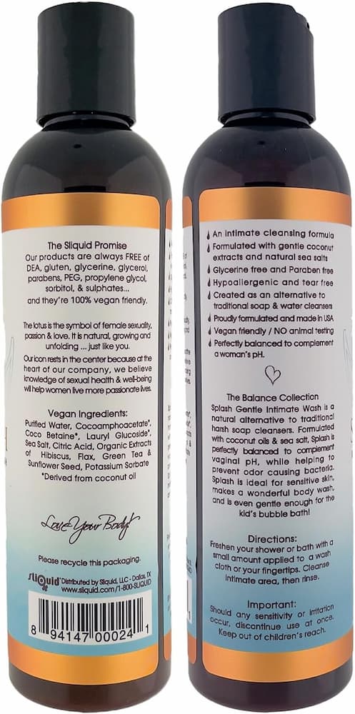 Sliquid Splash Feminine Wash Unscented Ingredients