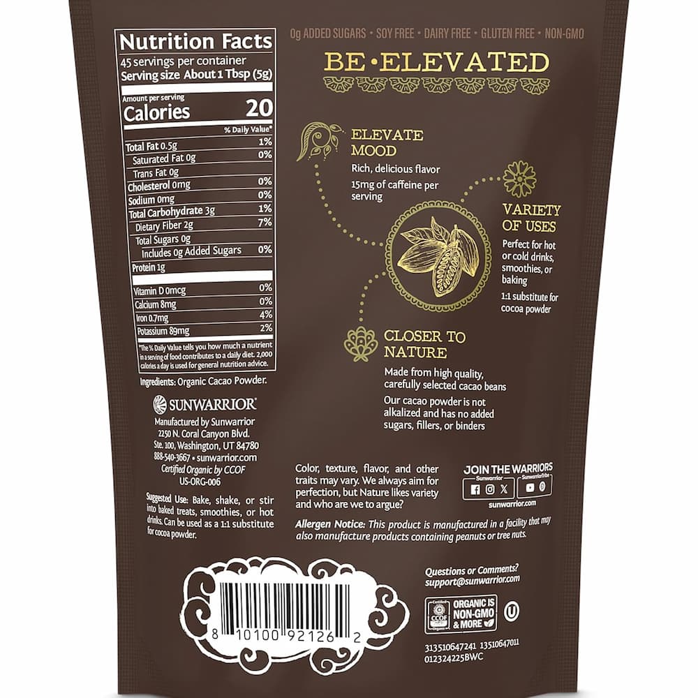 Sunwarrior Organic Cacao Bag Ingredient List