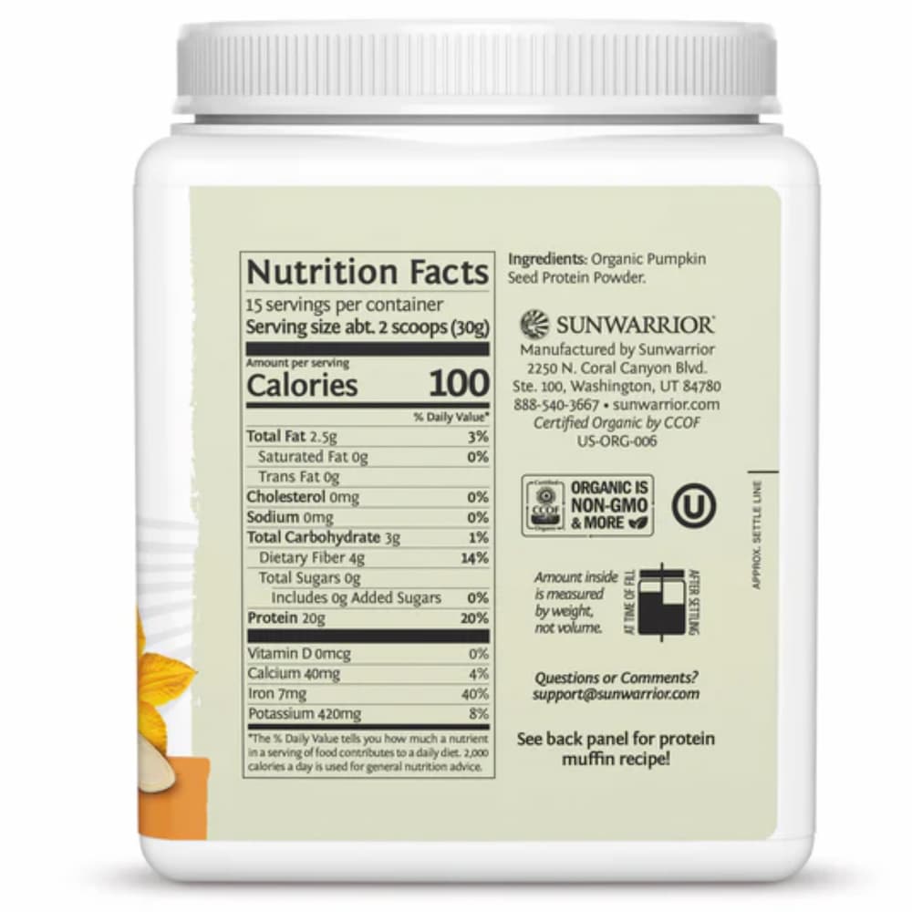 Sunwarrior Organic Pumpkin Seed Protein Powder Ingredients