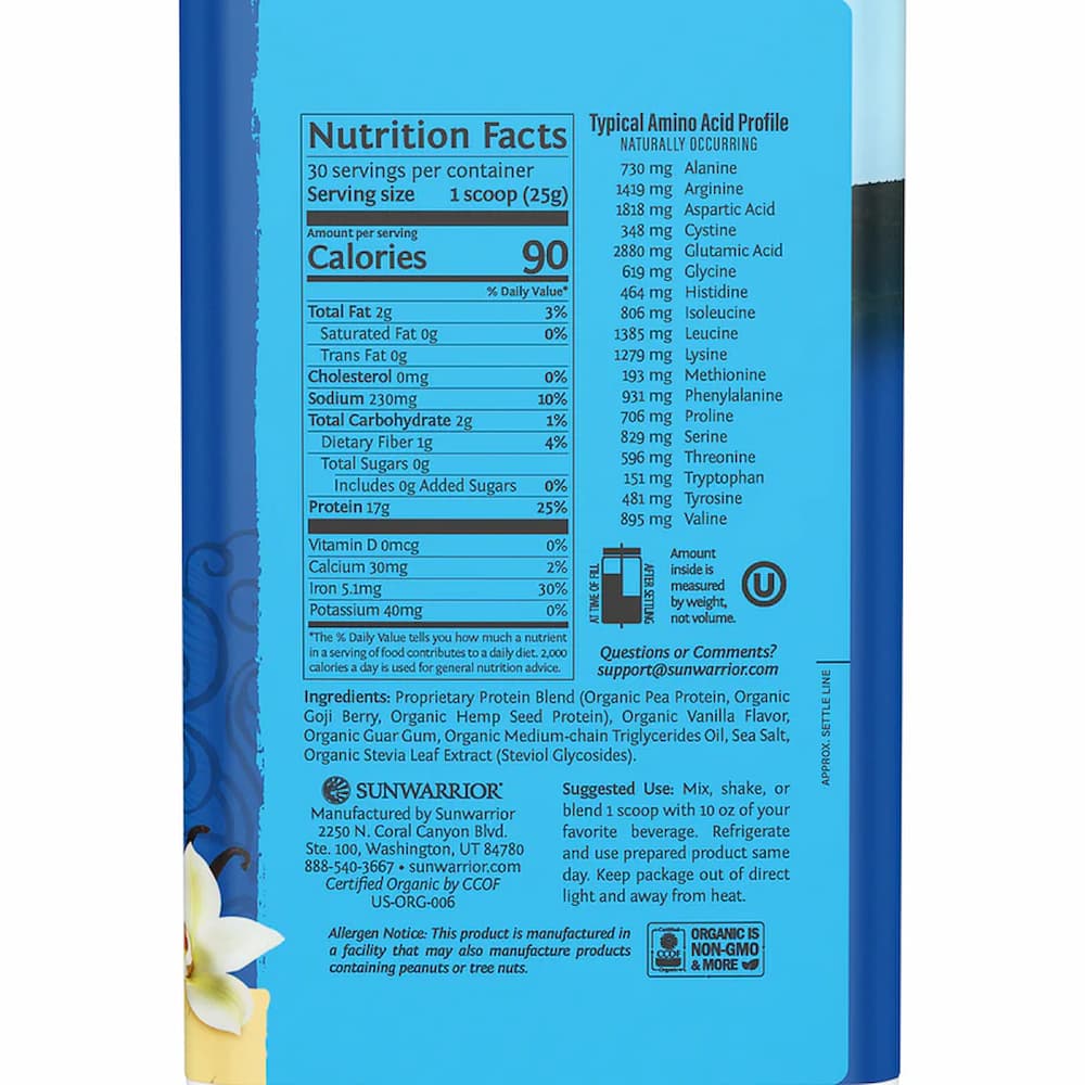 Sunwarrior Vanilla Protein Powder Ingredient List