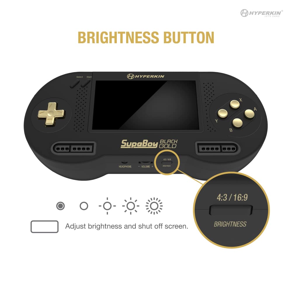 SupaBoy Portable Pocket Console Black Gold Brightness