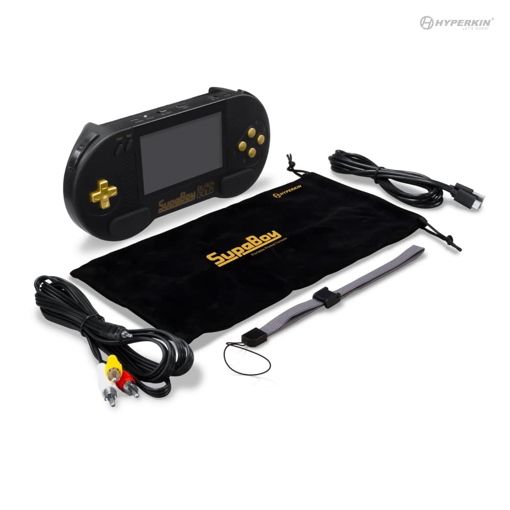 SupaBoy Portable Pocket Console Black Gold Cables
