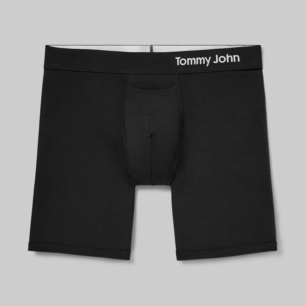 Tommy John Cool Cotton Mid Length Boxer Brief 6-Inch Black White Background 