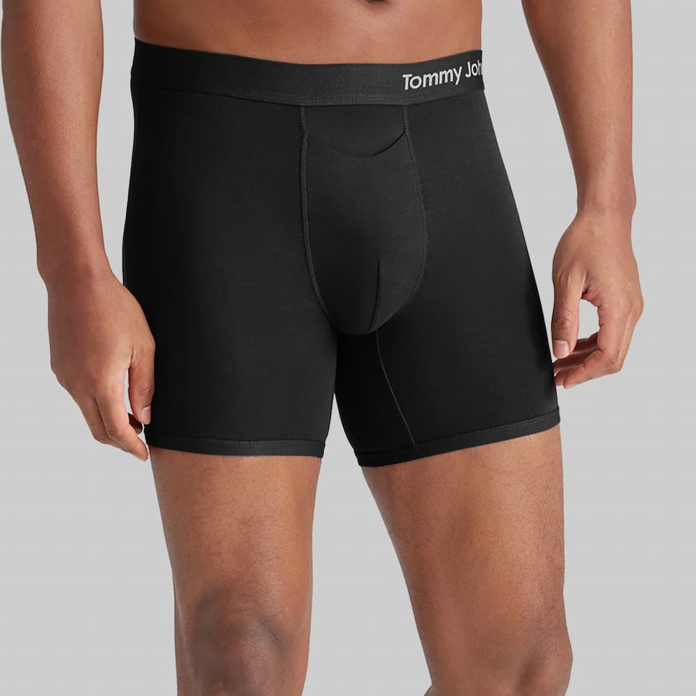 Tommy John Cool Cotton Mid Length Boxer Brief 6-Inch Black