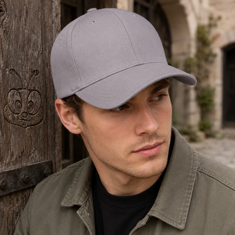 V-Flexfit Cotton Twill Cap Grey Model View