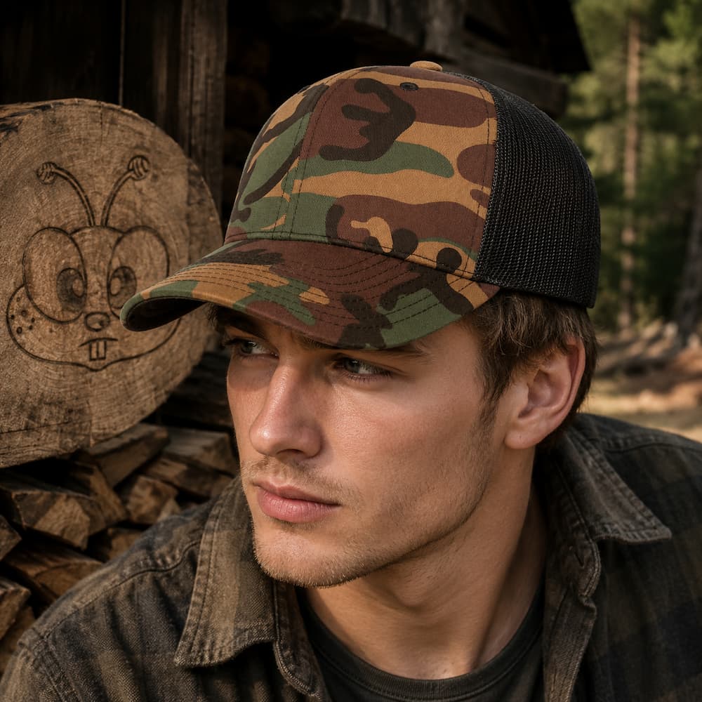Yupoong Black Camo Trucker Hat