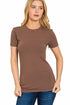 Zenana Basic Crew Neck T-Shirt Brown Front