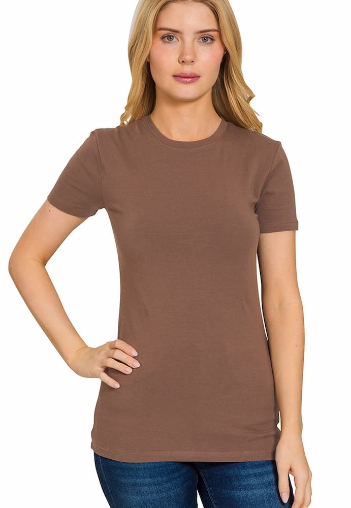 Zenana Basic Crew Neck T-Shirt Brown