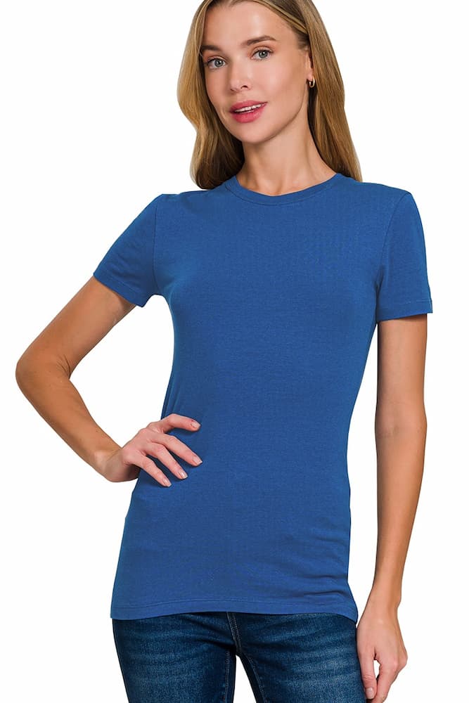 Zenana Basic Crew Neck T-Shirt Light Navy Front