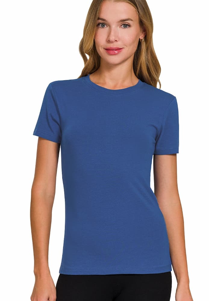 Zenana Basic Crew Neck T-Shirt Light Navy Side