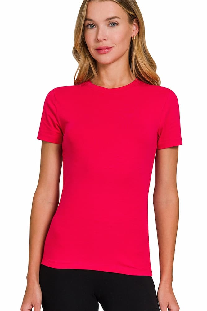 Zenana Basic Crew Neck T-Shirt Ruby Front