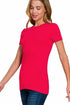 Zenana Basic Crew Neck T-Shirt Ruby Model
