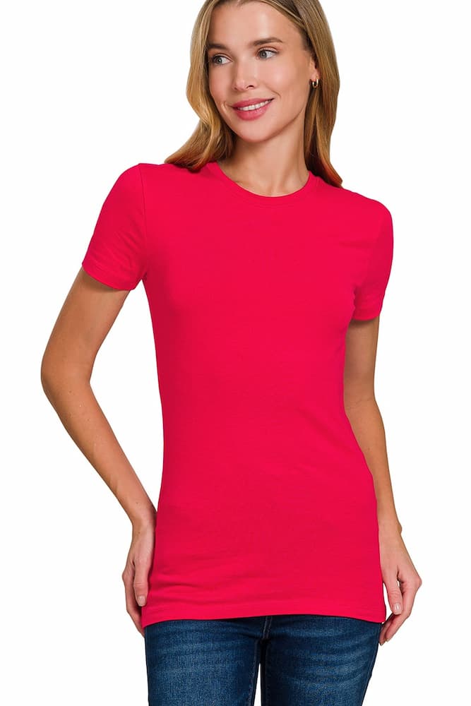 Zenana Basic Crew Neck T-Shirt Ruby