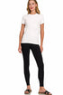 Zenana Basic Crew Neck T Shirt White Front Model