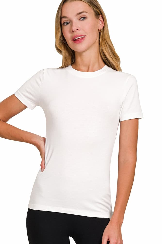 Zenana Basic Crew Neck T-Shirt White Front