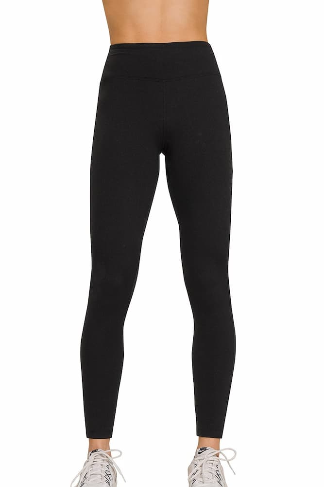 Zenana Buttery Soft High Waist Leggings Black Model View