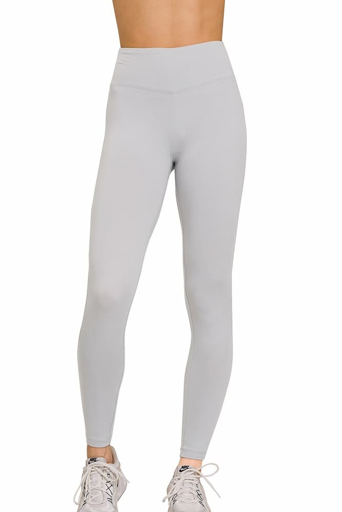 Zenana Buttery Soft High Waist Leggings Light Grey Model View
