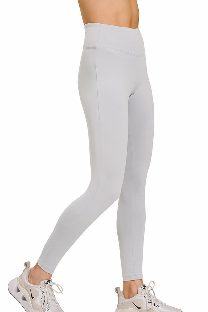 Zenana Buttery Soft High Waist Leggings Light Grey Side View