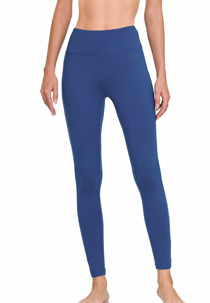 Zenana Buttery Soft High Waist Leggings Light Navy Model View