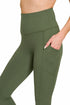 Zenana Buttery Soft High Waist Leggings Pockets Army Green Back View