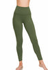 Zenana Buttery Soft High Waist Leggings Pockets Army Green Front View