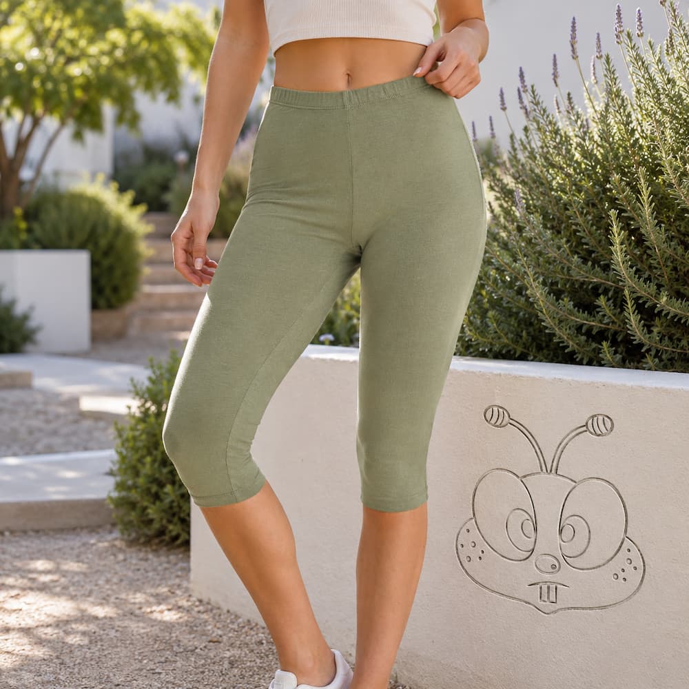 Zenana Cotton Capri Leggings Light Olive