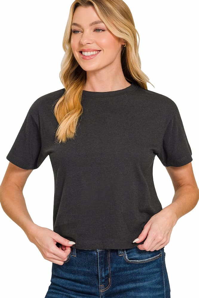 Zenana Cotton Crop Top Black Front View