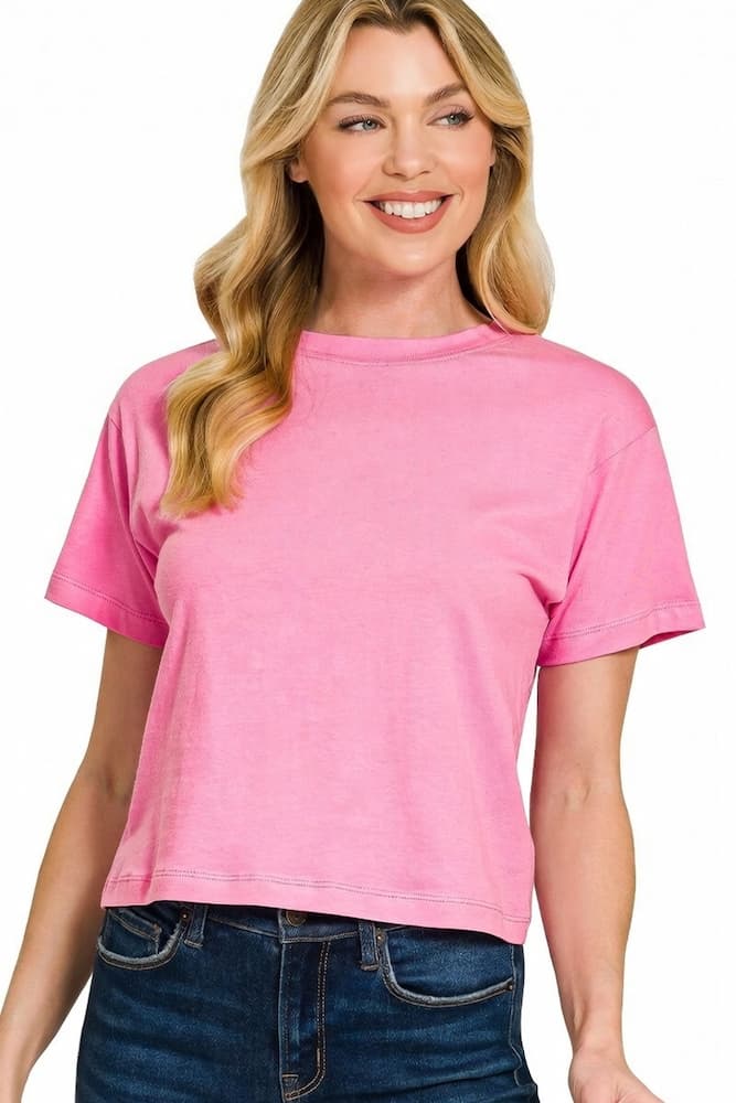 Zenana Cotton Crop Top Candy Pink Front View