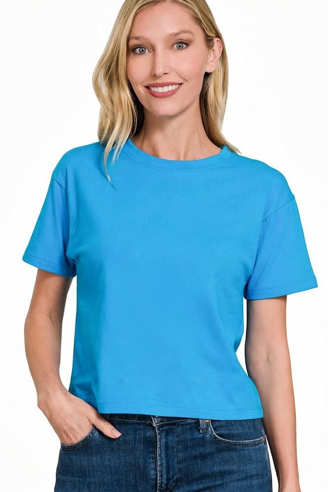 Zenana Cotton Crop Top Deep Sky Front View