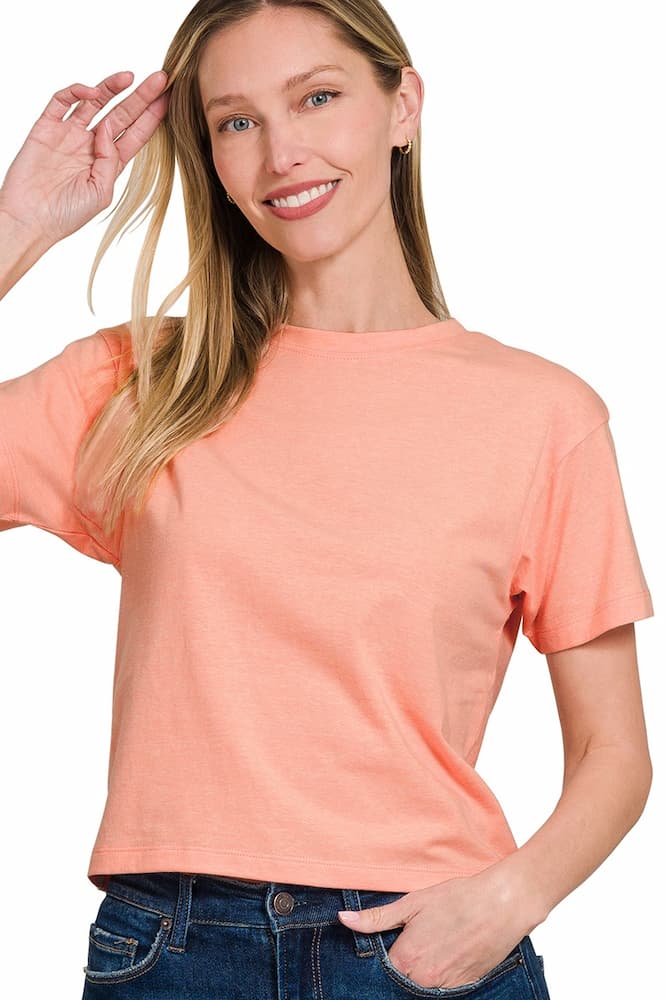 Zenana Cotton Crop Top Heather Coral Front View