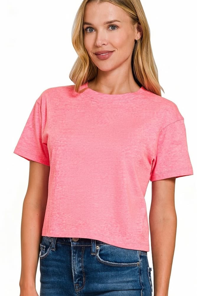 Zenana Cotton Crop Top Heather Fuschia Front View