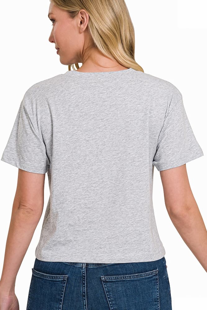 Zenana Cotton Crop Top Heather Grey Back View