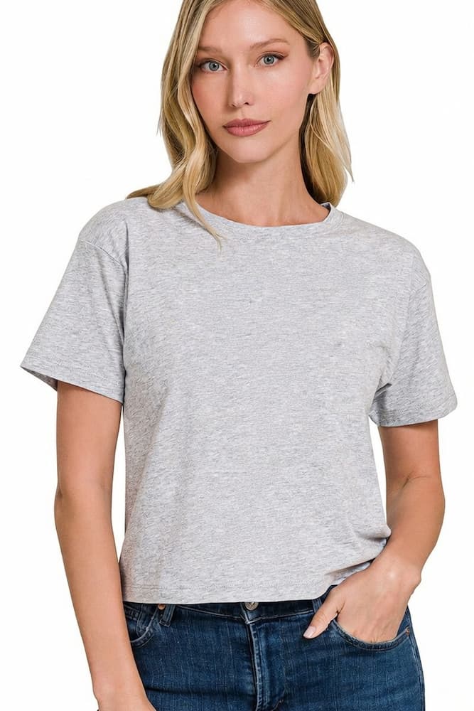 Zenana Cotton Crop Top Heather Grey Front View