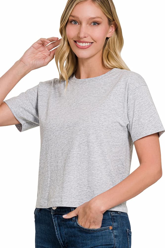 Zenana Cotton Crop Top Heather Grey Side View