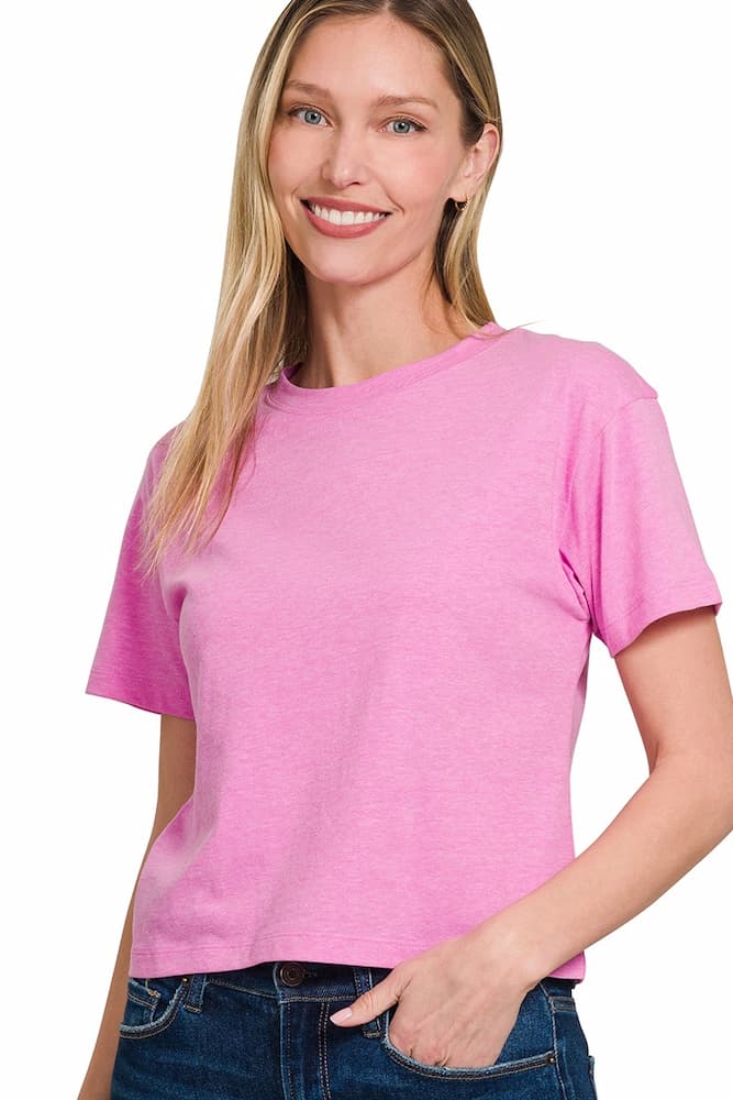 Zenana Cotton Crop Top Heather Mauve Front View