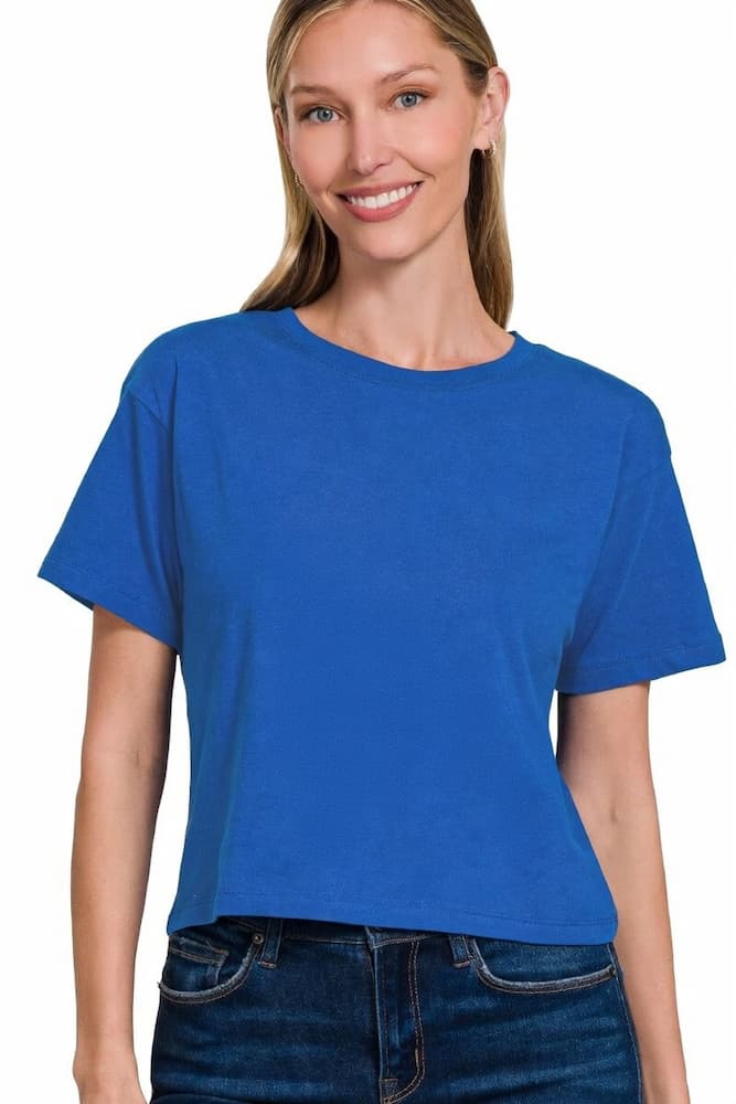 Zenana Cotton Crop Top Heather Navy Front View
