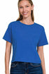 Zenana Cotton Crop Top Heather Navy Front View