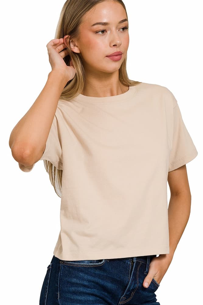 Zenana Cotton Crop Top Sand Beige Back View