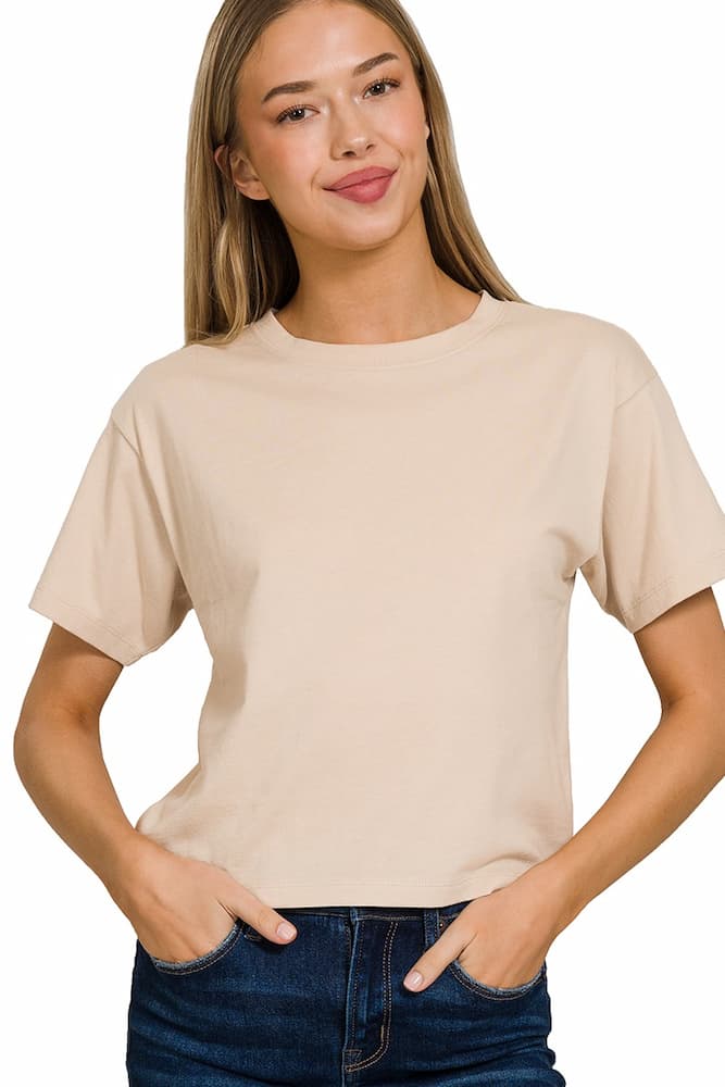 Zenana Cotton Crop Top Sand Beige Side View