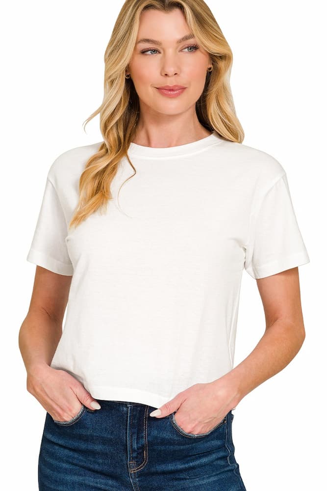 Zenana Cotton Crop Top White Front