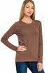 Zenana Cotton Long Sleeve Crew Neck-T-Shirt Brown side