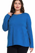Zenana-Cotton-Long-Sleeve-Crew-Neck Tee Shirt Classic Blue Plus Size Front