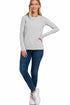 Zenana Cotton Long Sleeve Crew Neck T-Shirt Grey Front