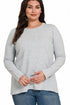 Zenana Cotton Long Sleeve Crew Neck T-Shirt Heather Grey Plus Size Front