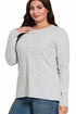 Zenana Cotton Long Sleeve Crew Neck-T-Shirt Heather Grey Plus Size