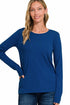 Zenana Cotton Long Sleeve Crew Neck-T-Shirt Light Navy Front