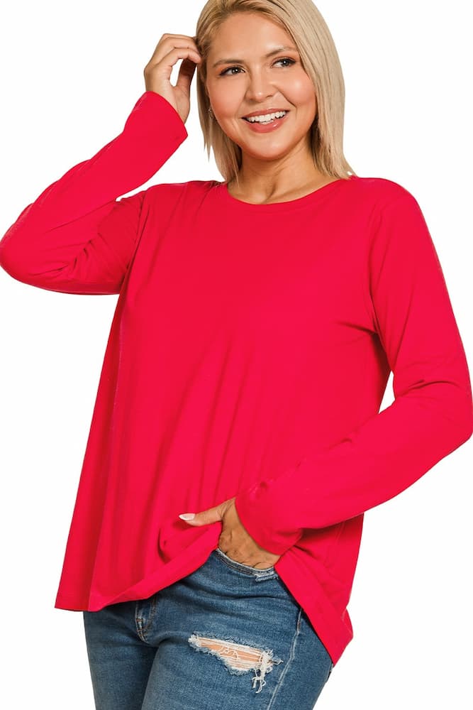 Zenana Cotton Long Sleeve Crew Neck T-Shirt Classic Blue Back