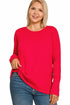 Zenana Cotton Long Sleeve Crew Neck T-Shirt Ruby Side Plus Size